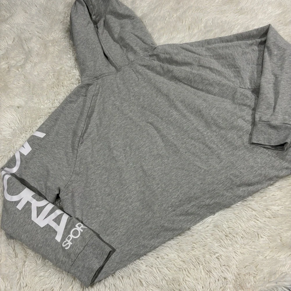 Victoria's Secret SPORT Hoodie Sweatshirt Spell out Logo on Sleeve Gray SZ XL - Picture 9 of 14